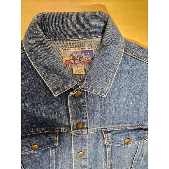 Vintage Denim Diamond Double U Size XL Jean Jacket Adjustable Waist Machine Wash - Picture 5 of 10